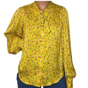 Levi’s Yellow Pink Floral Marianna Button Down Long Sleeve Blouse Bow Collar.
